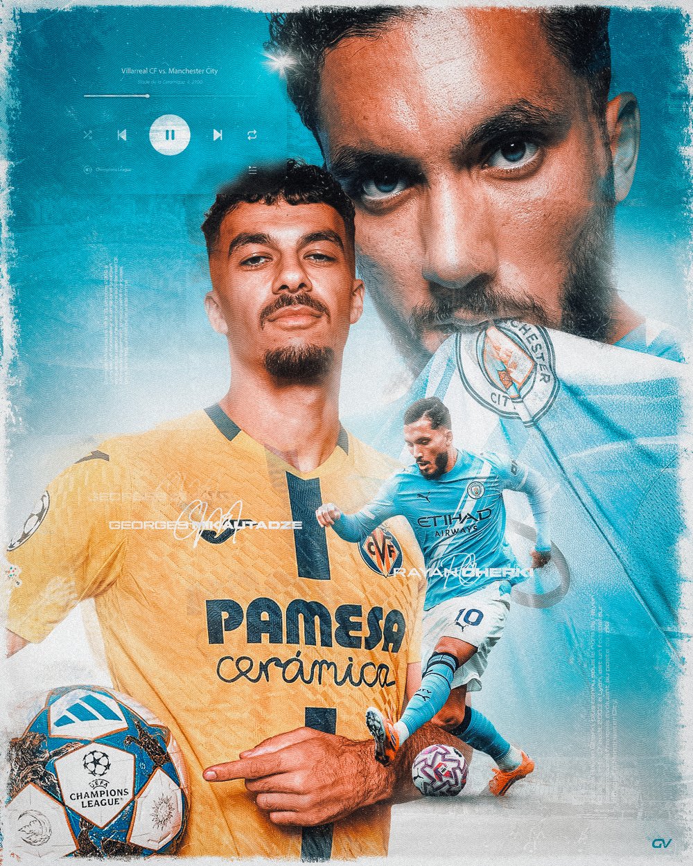 Affiche Villarreal vs Manchester City - Mikautadze & Cherki
