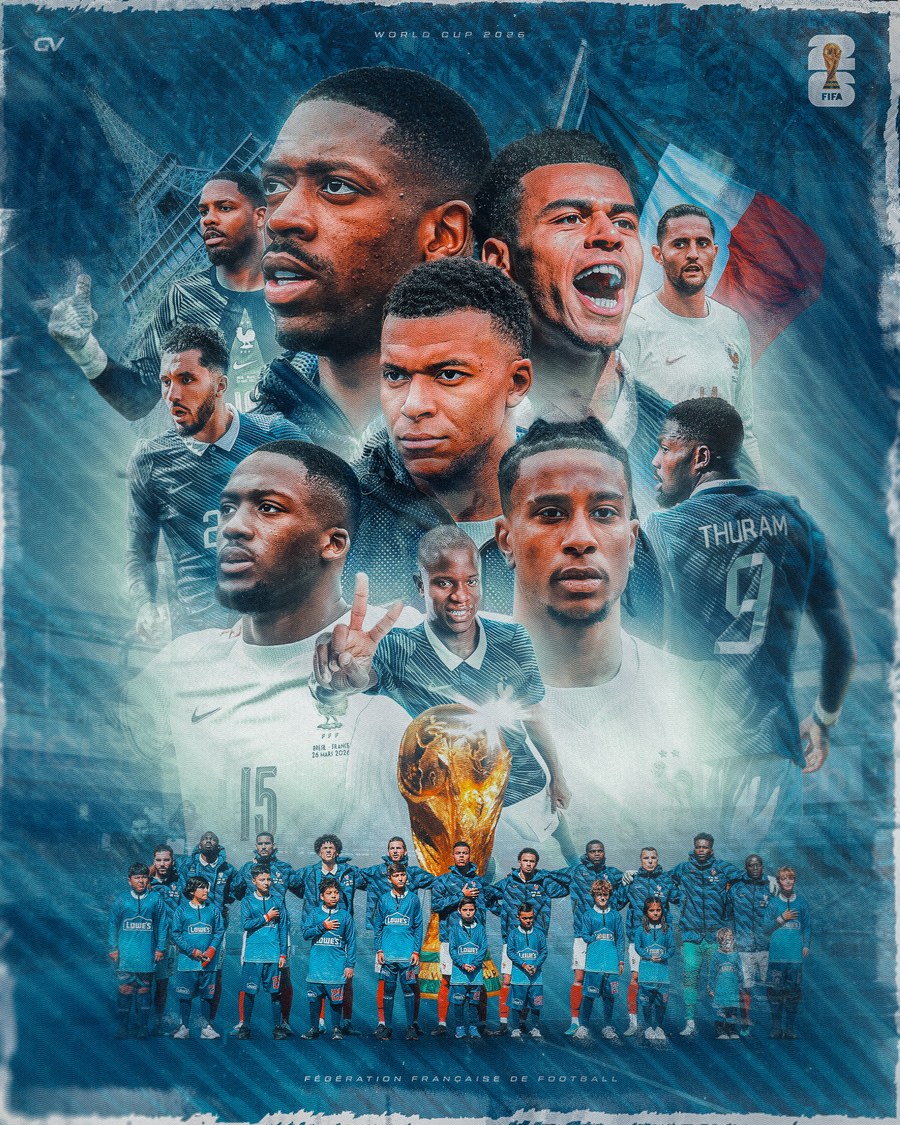 Affiche Équipe de France - Barcola, Dembélé, Mbappé